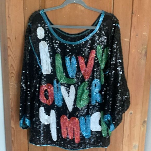 Vintage 80’s I ‘Love You Very Much’ sequined and beaded pullover blouse - Picture 2 of 10